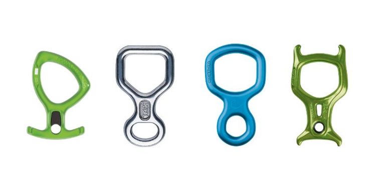 Descensores tipo 8 Huit, Pirana de marca Petzl y Bud de Edelrid